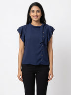 La Zoire Navy Blue Textured Apparel - Size L