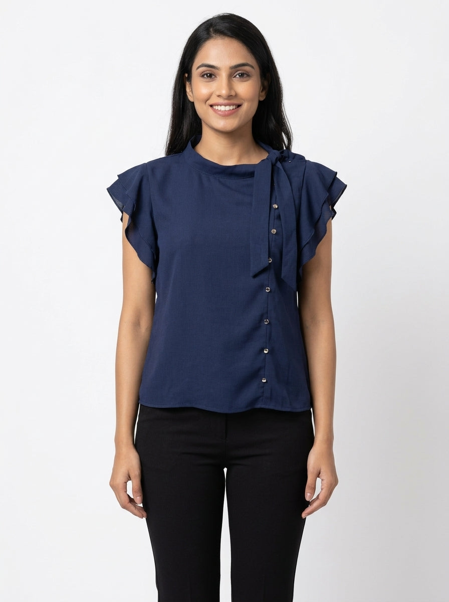 La Zoire Navy Blue Textured Apparel - Size L