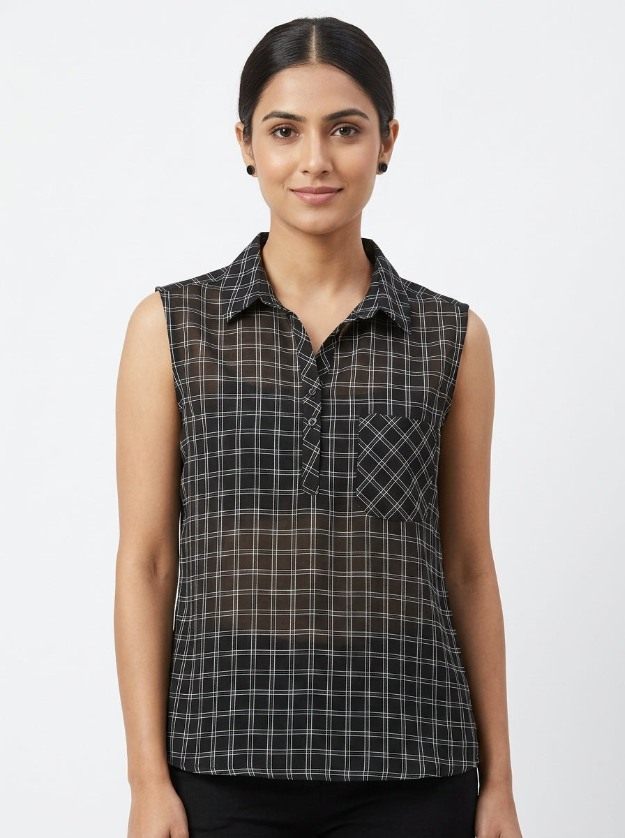 Dioof Top Casual Black Polyester