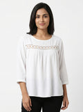 Women's White Textured Casual Top
