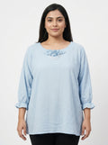 Top Casual Blue Polyester & Blended