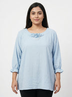 Top Casual Blue Polyester & Blended