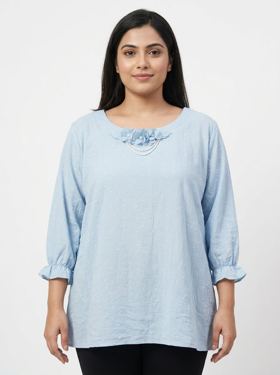 Top Casual Blue Polyester & Blended