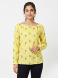 Yellow Floral Print Casual Long Sleeve Top