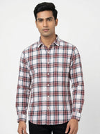 White Multi-Color Plaid Casual Button-Down Shirt
