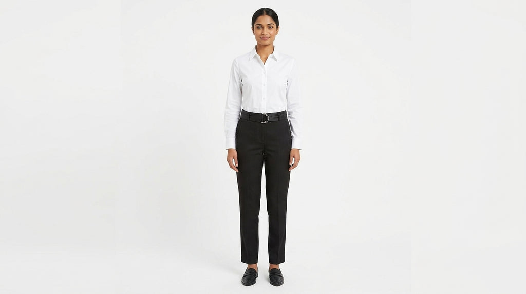 Black Regular Fit Trousers with Belt