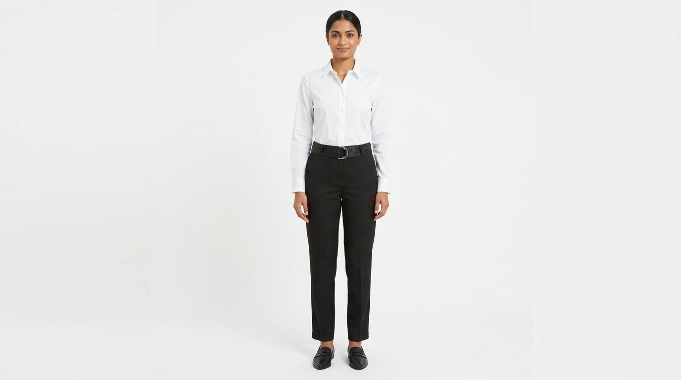 Black Regular Fit Trousers with Belt