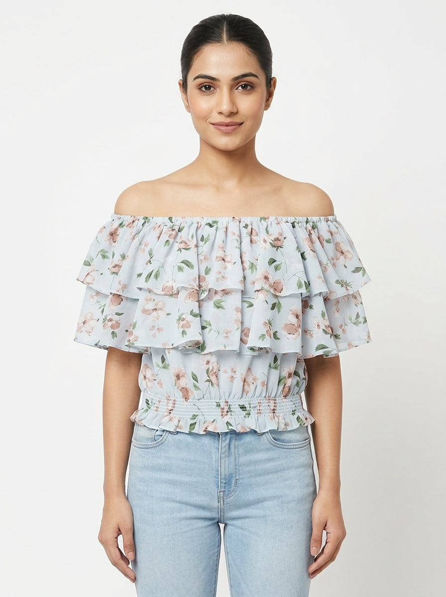 Women's Floral Ruffled Off-Shoulder Top