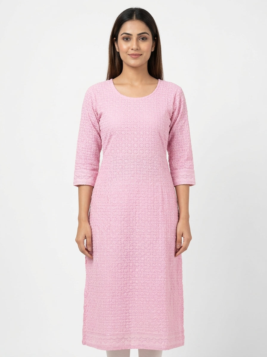 Om Women's Pink Floral Embroidered Top