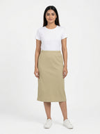 Women's Beige Ribbed Midi Skirt