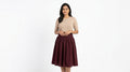 Burgundy Pleated A-line Skirt