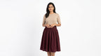 Burgundy Pleated A-line Skirt