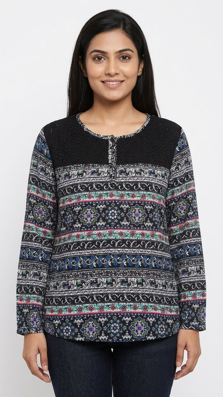 Top Casual Black Blended
