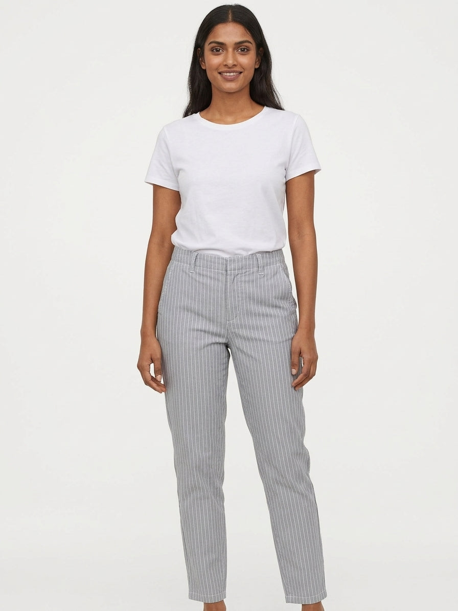 Grey Pinstripe Regular Fit Trousers