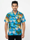 Blue Tropical Print Casual Hawaiian Shirt