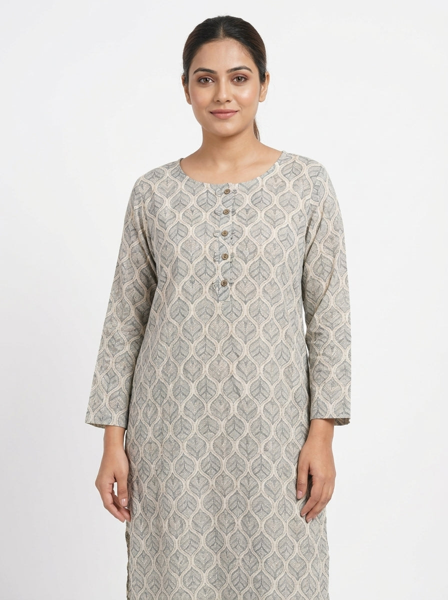 XL Neutral Tones Geometric Print Button-Front Top