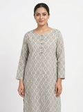 XL Neutral Tones Geometric Print Button-Front Top