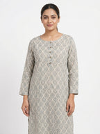 XL Neutral Tones Geometric Print Button-Front Top