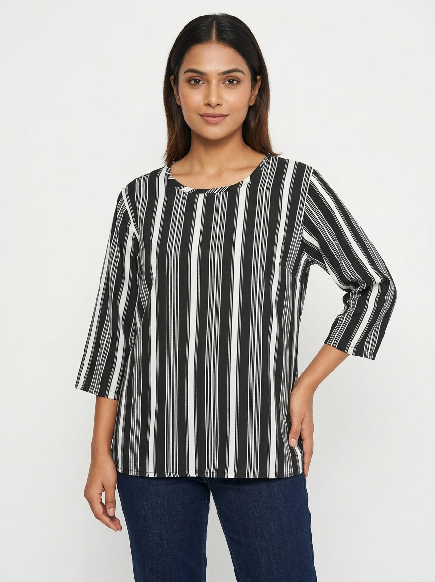 Black and White Striped Relaxed Fit Top