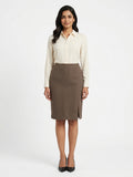 Brown Textured Slim Fit Pencil Skirt