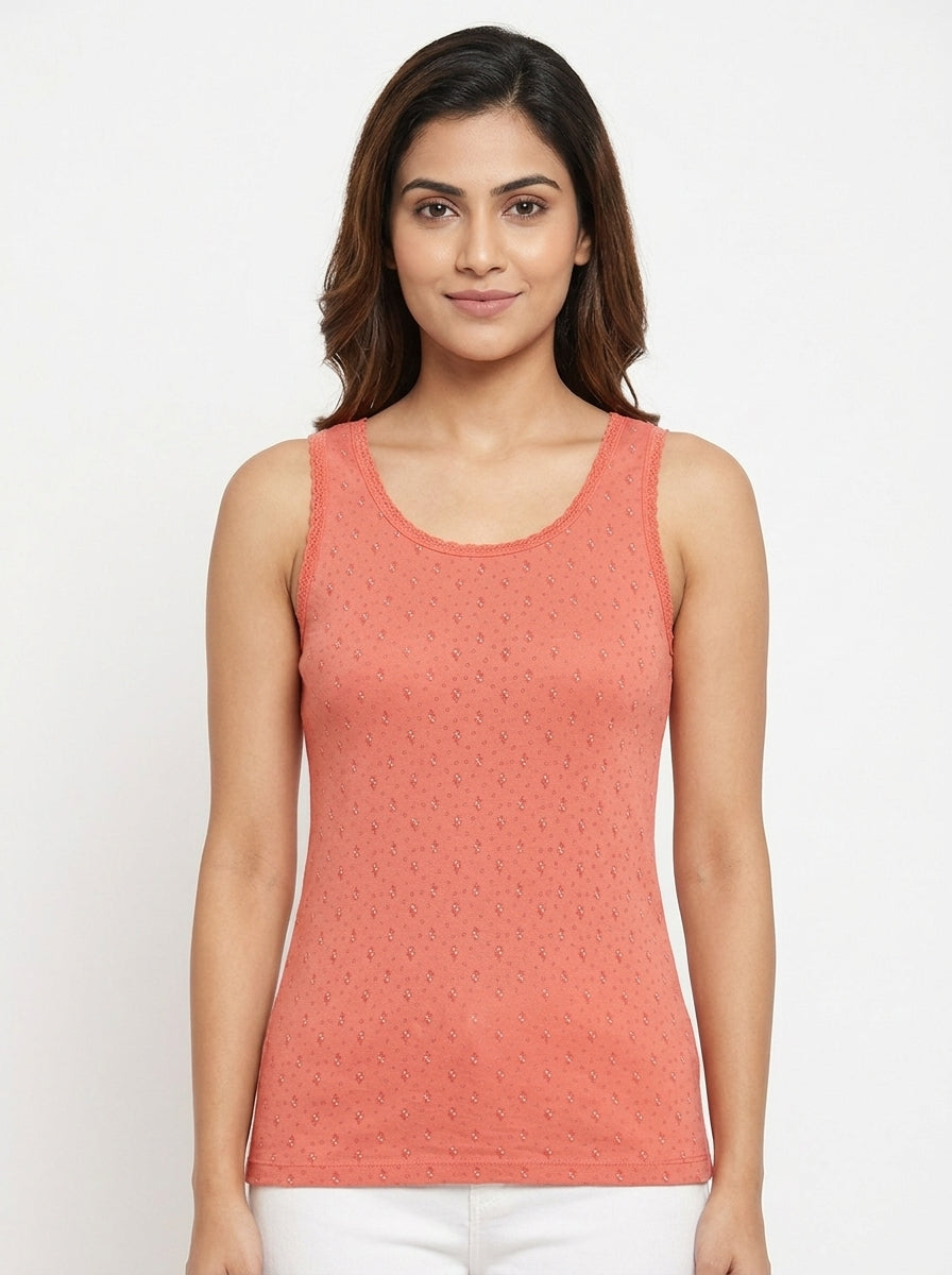 Coral Textured Sleeveless Casual Top
