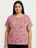 Pink Floral Print Round Neck Short Sleeve Top