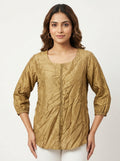 Gold Crinkled Embroidered Tunic Top