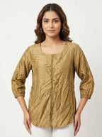 Gold Crinkled Embroidered Tunic Top