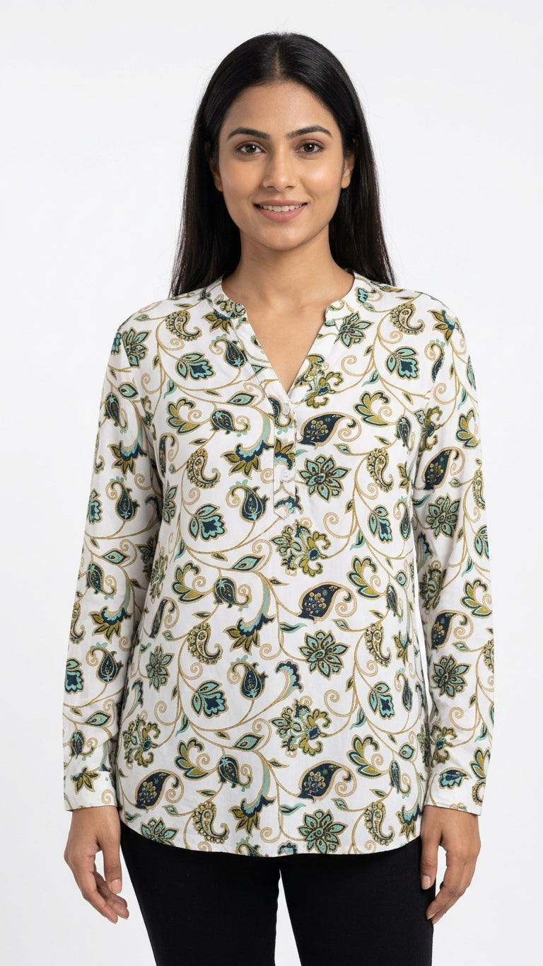 Cottonworld Top Casual White Cotton & Blended