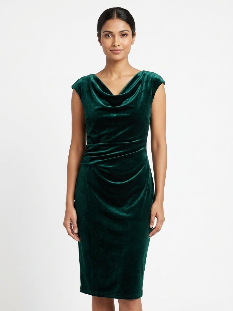 Jessica Howard Green Velvet Cowl Neck Dress