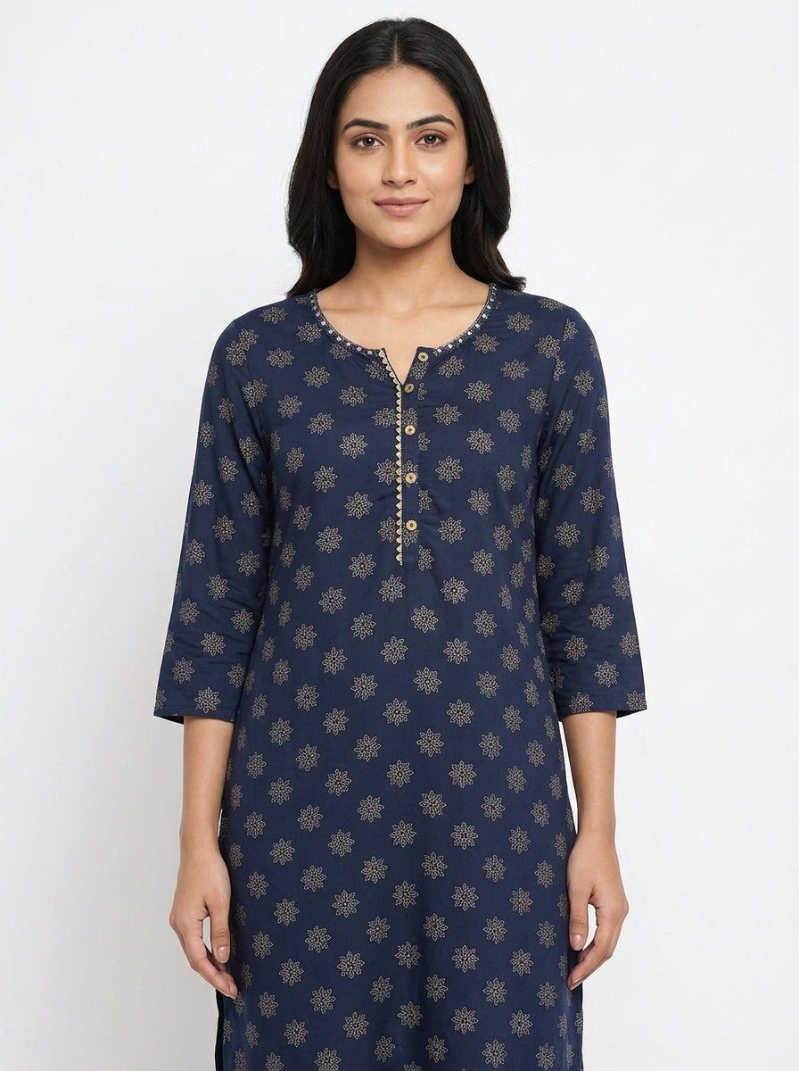 Kurti Casual Navy Viscose