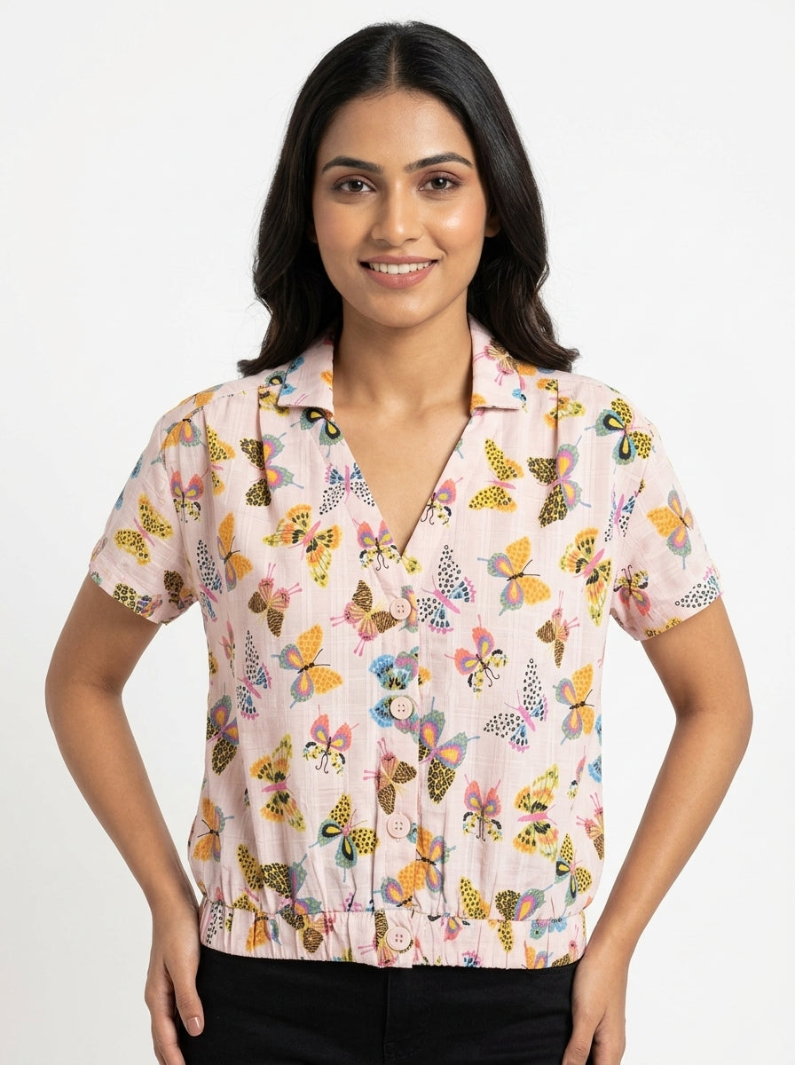 People Brand Pink Abstract Print Blouse