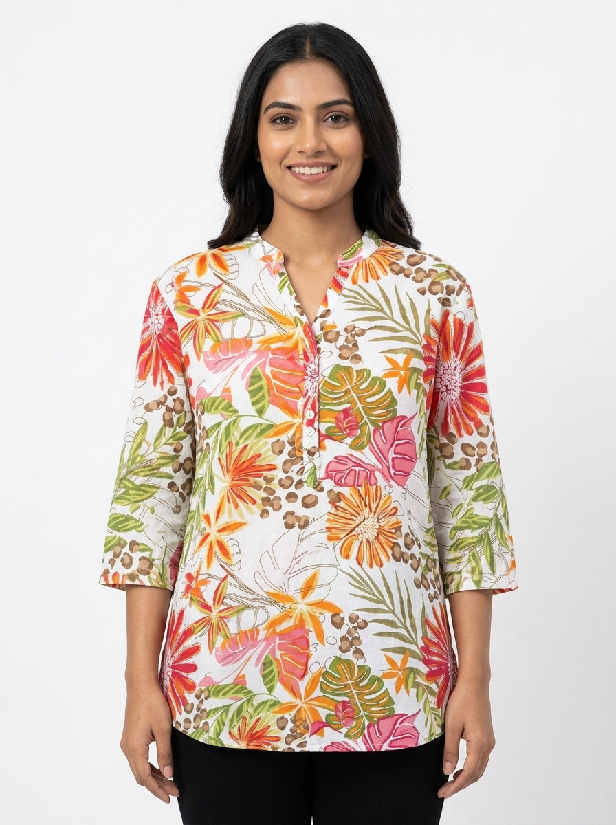Women's Floral and Animal Print V-Neck Relaxed Fit Top