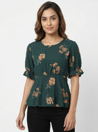 ONLY Women's Dark Green Floral Textured Top