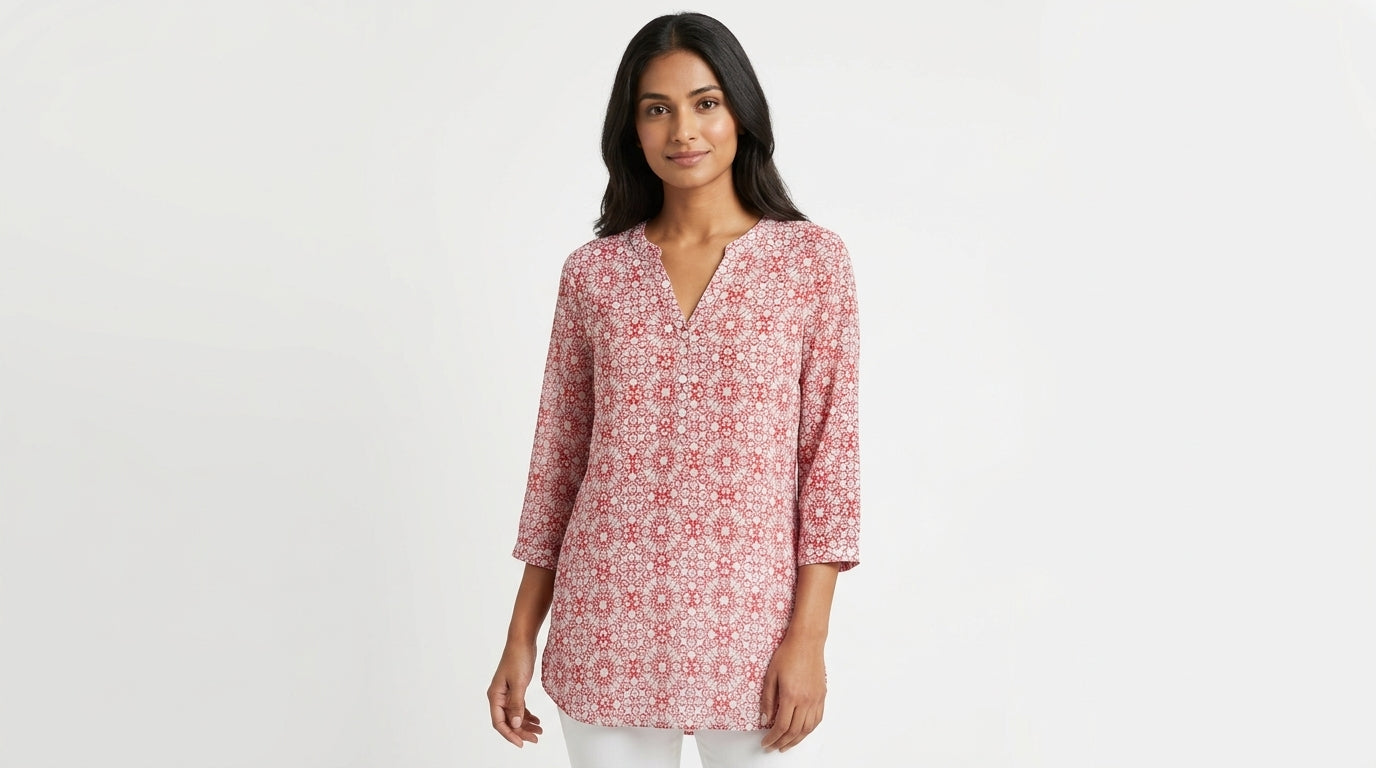 The Limited Red & White Floral Pattern Blouse Top