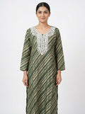 Green and Brown Striped Tunic with Crochet Trim