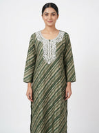 Green and Brown Striped Tunic with Crochet Trim