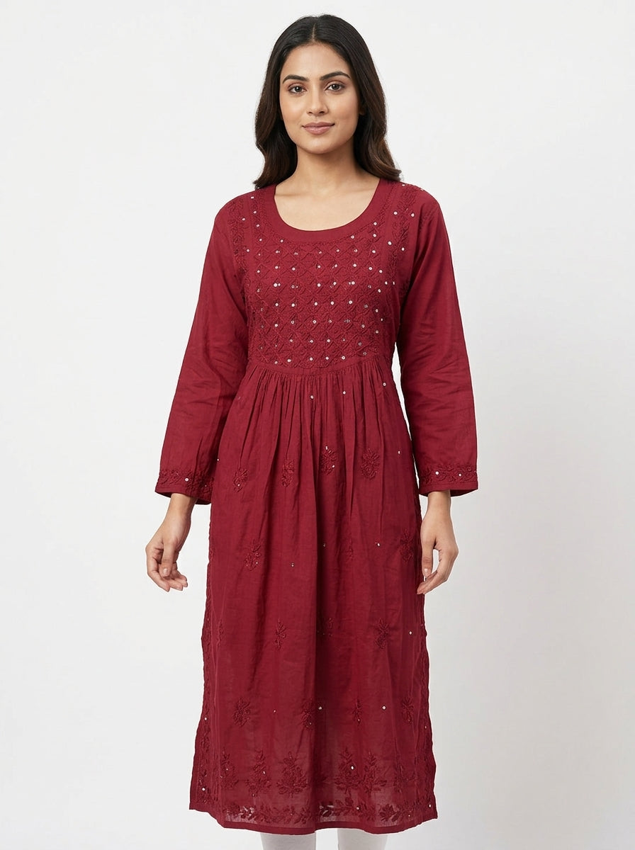 Kurti Casual Burgundy Cotton