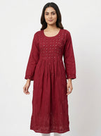 Kurti Casual Burgundy Cotton