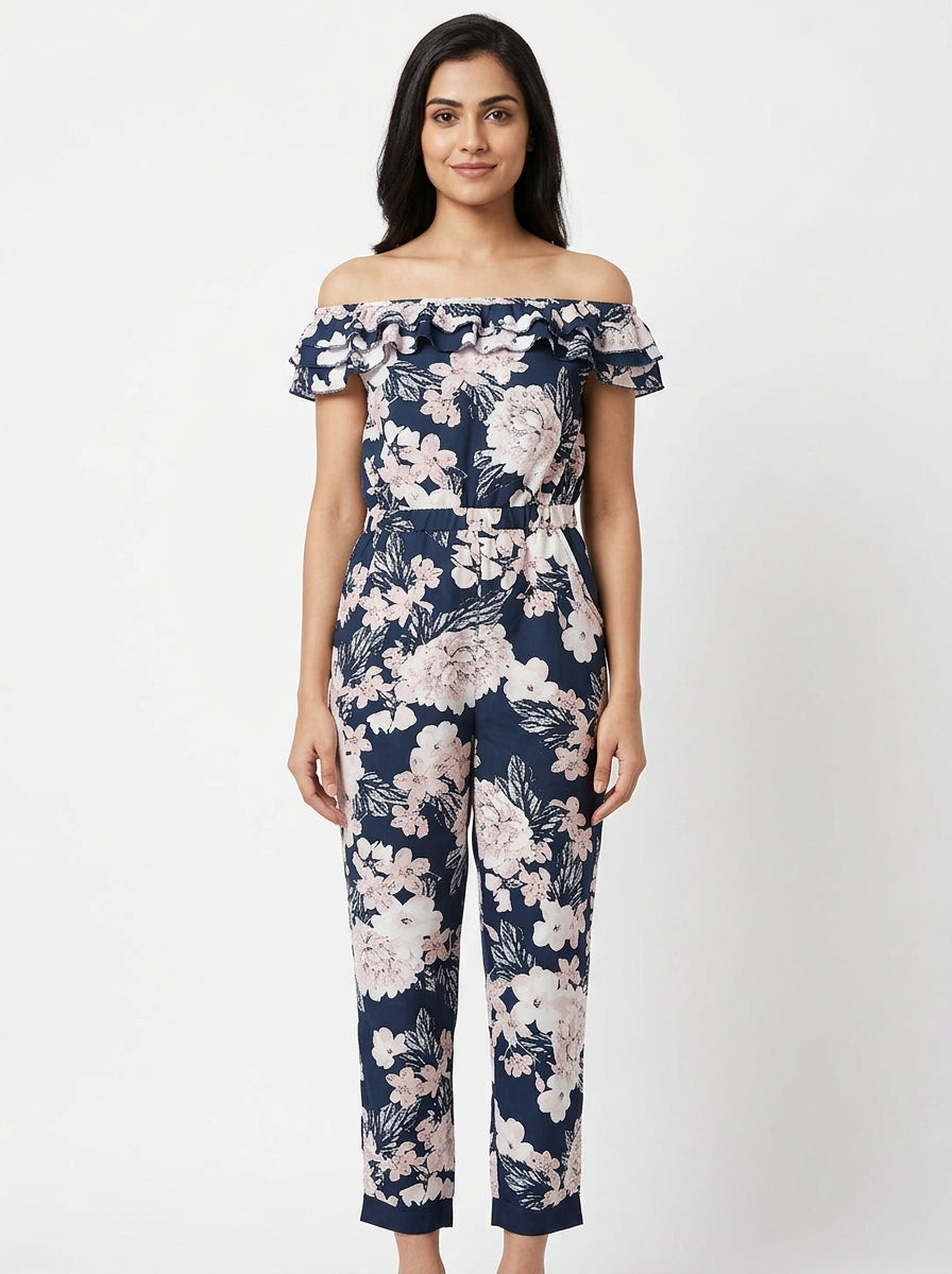 Women's Navy Blue Floral Printed Jumpsuit