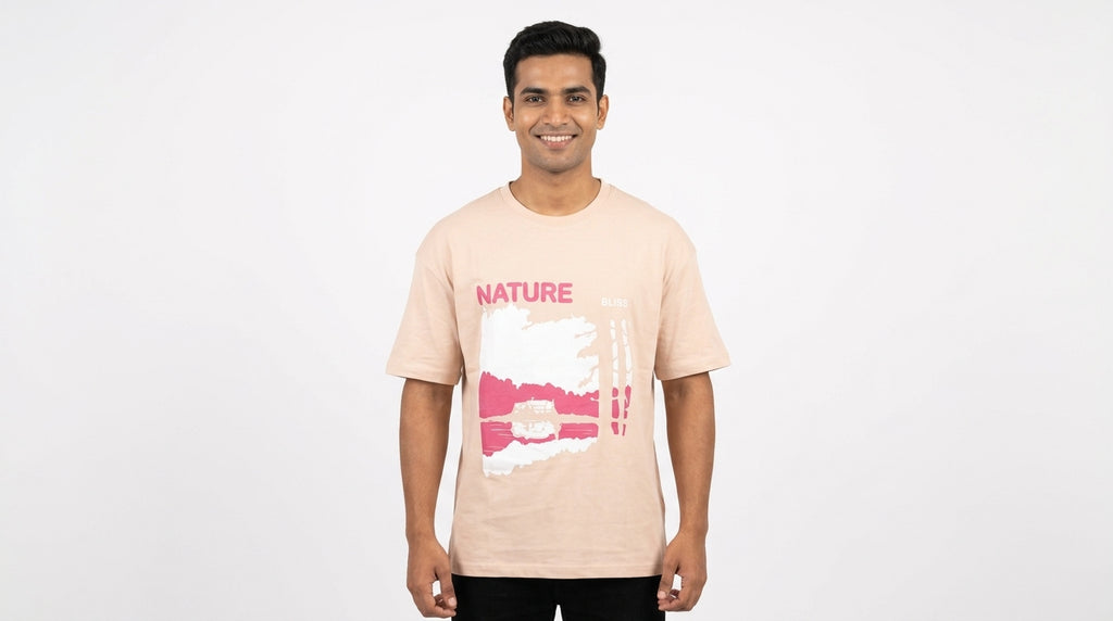 NOBERO Basic T-Shirt - Light Peach/Off-White, Size L