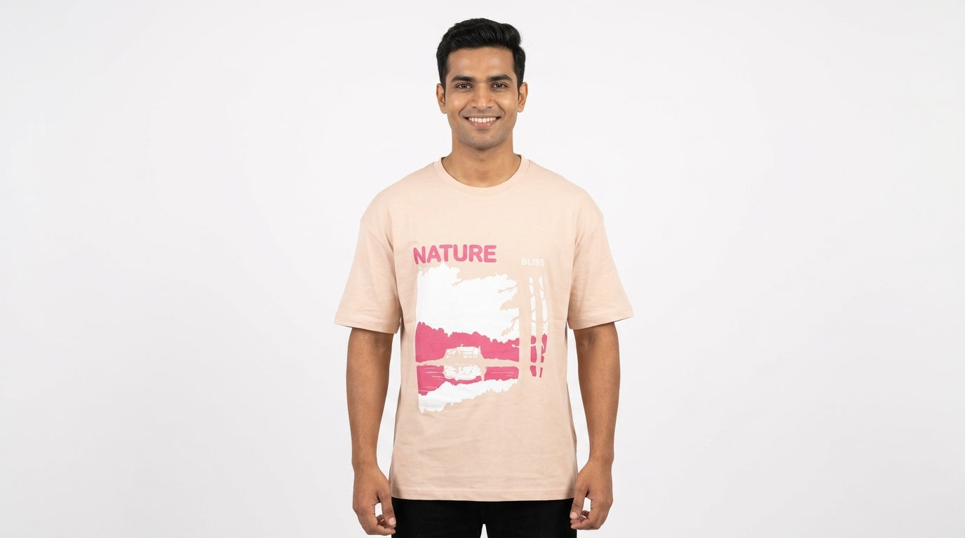 NOBERO Basic T-Shirt - Light Peach/Off-White, Size L