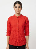 Red Solid Casual Shirt with Ruffled Sleeves