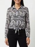 Grey Patterned Long Sleeve Tie-Hem Top