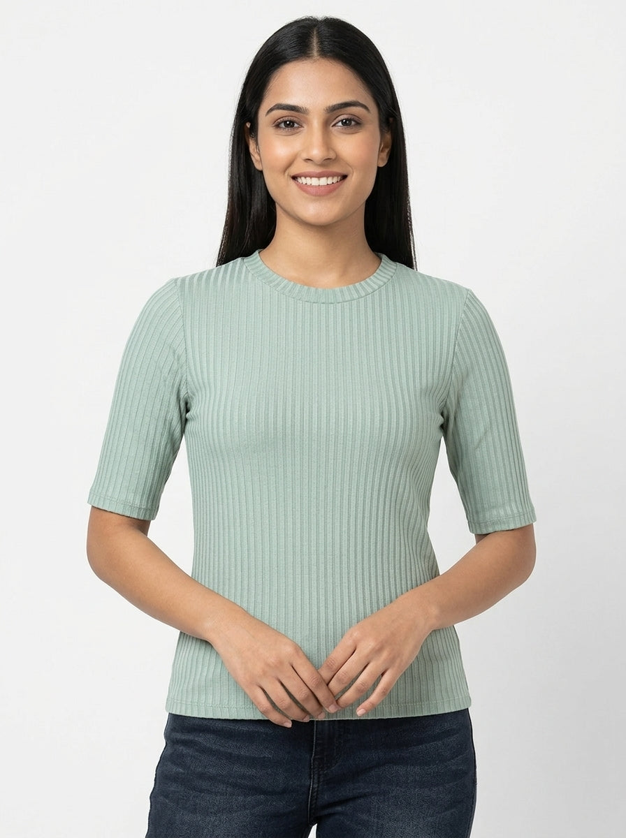 fig XS Ribbed Knit Top in Mint Green