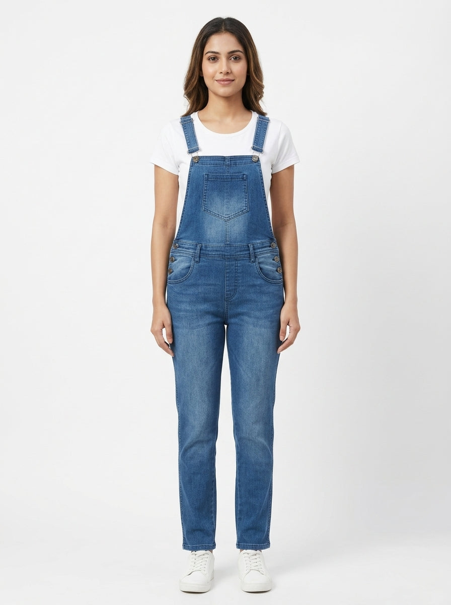 Casual Blue Denim Jumpsuit