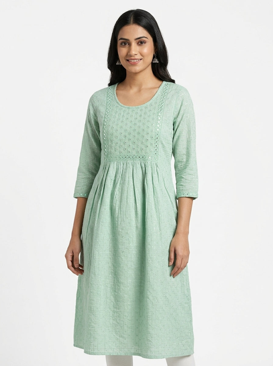 Avaasa Light Green Embroidered Top with Mirror Work