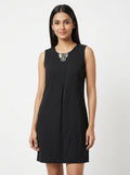 Women's Black Embellished Sleeveless Dress