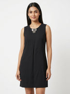 Women's Black Embellished Sleeveless Dress
