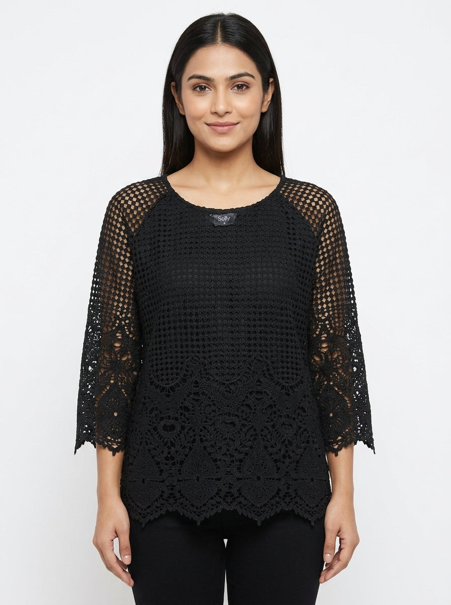 Solly Ribbed Dark Top - Size S